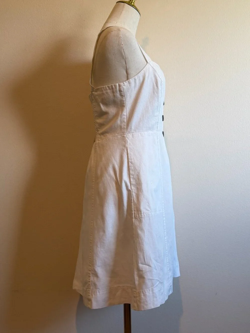 Madewell White Linen Blend Button-Front Mini Dress with Pockets - Size 6 - Picture 4 of 11